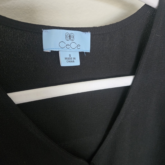 CeCe Black Button-Front Ruffle Sleeve Blouse - Picture 5 of 7